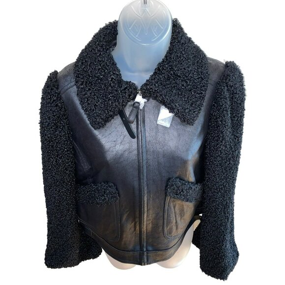 NWT MAX STUDIO LONDON Faux Leather Jacket With Fur Sleeves And Collar Size Mediu - Picture 4 of 8